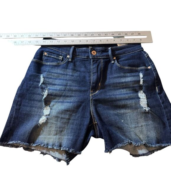 Signature Levi Strauss High-Rise‎ Denim Shorts - Dark Wash Distressed Size 8/29W - Picture 3 of 9